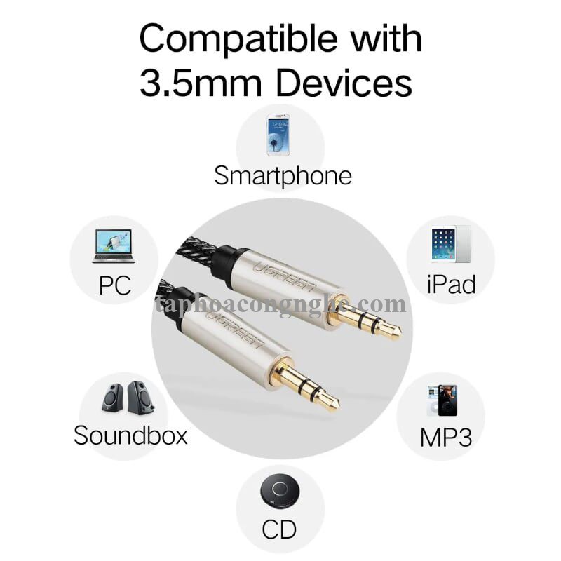 Ugreen 40778 0.5M màu Đen Cáp âm thanh 2 đầu 3.5mm dương đầu bọc kim loại cao cấp AV125 30040778